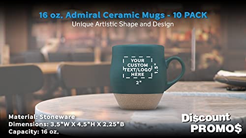 DISCOUNT PROMOS 10 Admiral Ceramic Mugs Set, 16 oz. - Customizable Text, Logo - Stoneware, Drinkware, Coffee, C-handle - Green