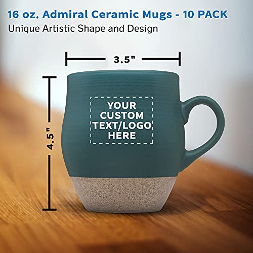 DISCOUNT PROMOS 10 Admiral Ceramic Mugs Set, 16 oz. - Customizable Text, Logo - Stoneware, Drinkware, Coffee, C-handle - Green