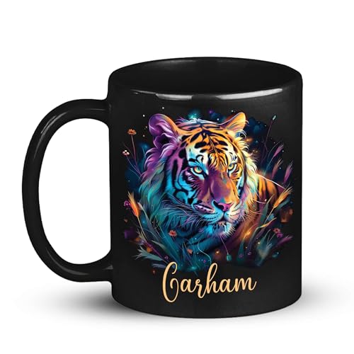 Novelty Customized Tiger In The Weeds Teacup, Wildlife Lover Present, Personalized Animal Themed Coffee Mug With Name, Unique Ceramic Mug Gifts For Tiger Lovers, Animal Lover Tea Mug