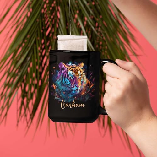 Novelty Customized Tiger In The Weeds Teacup, Wildlife Lover Present, Personalized Animal Themed Coffee Mug With Name, Unique Ceramic Mug Gifts For Tiger Lovers, Animal Lover Tea Mug
