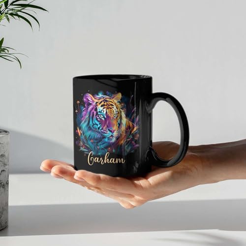 Novelty Customized Tiger In The Weeds Teacup, Wildlife Lover Present, Personalized Animal Themed Coffee Mug With Name, Unique Ceramic Mug Gifts For Tiger Lovers, Animal Lover Tea Mug