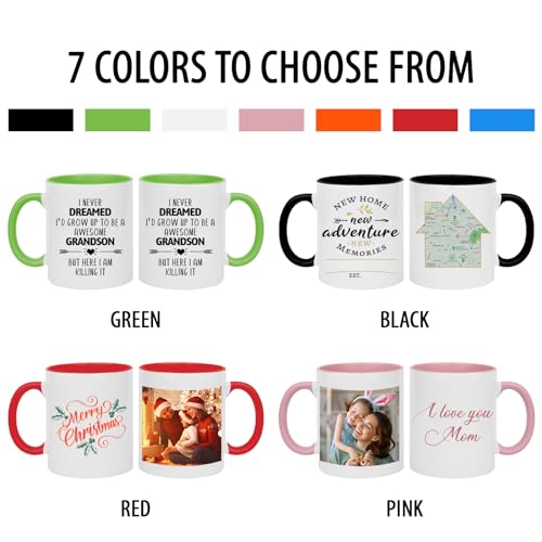 Aeekdook Custom Mug with Pictures, 11oz Personalized coffee Mug Gifts for Men Women, Multiple Colors Photo Mug Personalized Picture, Custom Mugs for Birthday Wedding Gift, tazas personalizadas