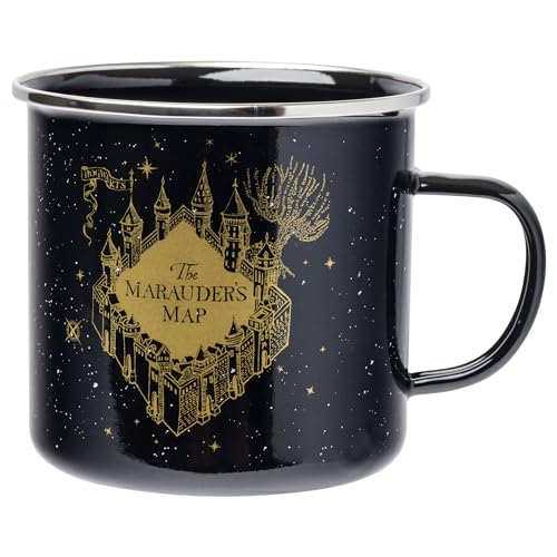 Silver Buffalo Harry Potter Mischief Managed ‘I Solemnly Swear I Am Up to No Good” Quote and Marauders Map Enamel Camper Mug, 21 Ounces