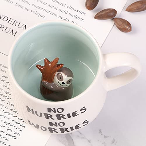 Arawat Sloth Mug Gift Funny Coffee Mug 3d Animal Sloth Mug Ceramic 350 ml Tea Mug with Spoon & Coaster Coffee Mug Cute Coffee Mug Birthday Gift for Friend Women Men