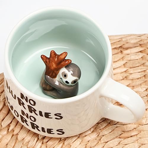 Arawat Sloth Mug Gift Funny Coffee Mug 3d Animal Sloth Mug Ceramic 350 ml Tea Mug with Spoon & Coaster Coffee Mug Cute Coffee Mug Birthday Gift for Friend Women Men