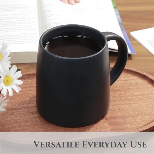 LINVIA Classic Mug, 16oz Large Coffee Mug with Handle, Ceramic Porcelain Tea Cup, Smooth Matte (Straw Flip Lid, Navy Blue)