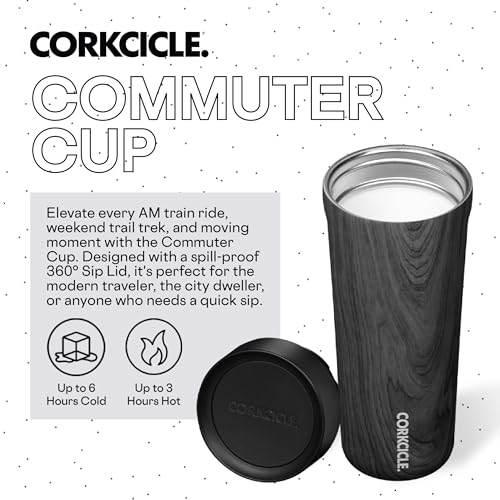 Corkcicle Commuter Cup Travel Mug with 360° Sip Lid, Burnt Wood, 17 oz – Insulated Coffee Mug with Lid Keeps Beverages Cold 18 Hours, Hot 5 Hours – Cupholder Friendly & Spill-Proof Slim Tumbler