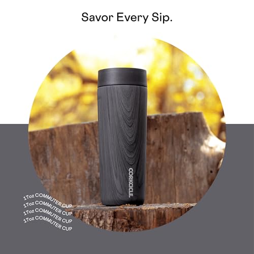 Corkcicle Commuter Cup Travel Mug with 360° Sip Lid, Burnt Wood, 17 oz – Insulated Coffee Mug with Lid Keeps Beverages Cold 18 Hours, Hot 5 Hours – Cupholder Friendly & Spill-Proof Slim Tumbler