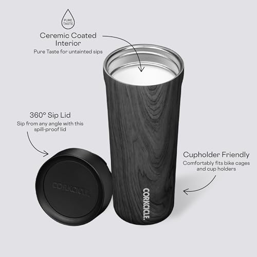 Corkcicle Commuter Cup Travel Mug with 360° Sip Lid, Burnt Wood, 17 oz – Insulated Coffee Mug with Lid Keeps Beverages Cold 18 Hours, Hot 5 Hours – Cupholder Friendly & Spill-Proof Slim Tumbler