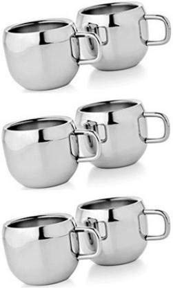 Set of 6 Stainless Steel Espresso Coffee Cups