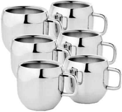 Set of 6 Stainless Steel Espresso Coffee Cups