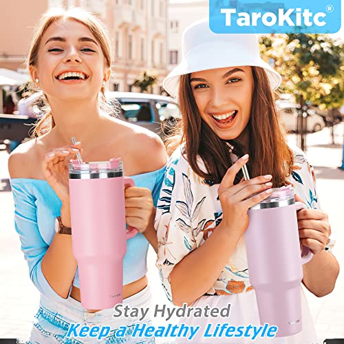 TaroKitc 40 oz Tumbler with Handle | Stainless Steel Insulated Iced Coffee Cup with Lids and Straw | Insulated Travel Mug | Keeps Cold for 34 Hours | Dishwasher Safe, BPA Free | LAVENDER