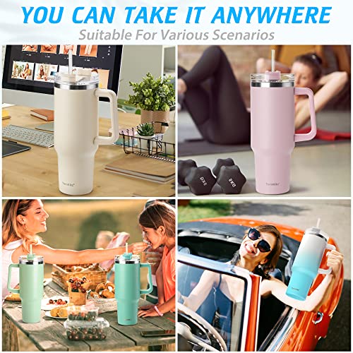 TaroKitc 40 oz Tumbler with Handle | Stainless Steel Insulated Iced Coffee Cup with Lids and Straw | Insulated Travel Mug | Keeps Cold for 34 Hours | Dishwasher Safe, BPA Free | LAVENDER