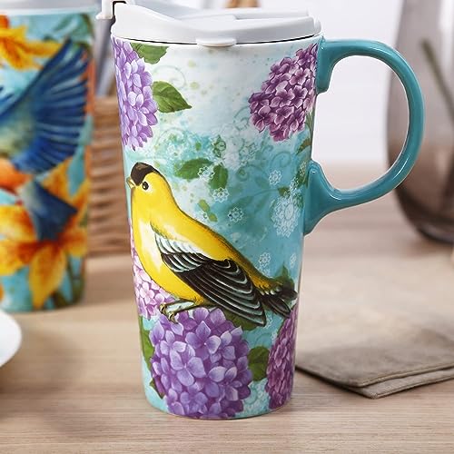 TZSSP Ceramic Mug Coffee Porcelain Latte Tea Cup 17oz. Humming bird
