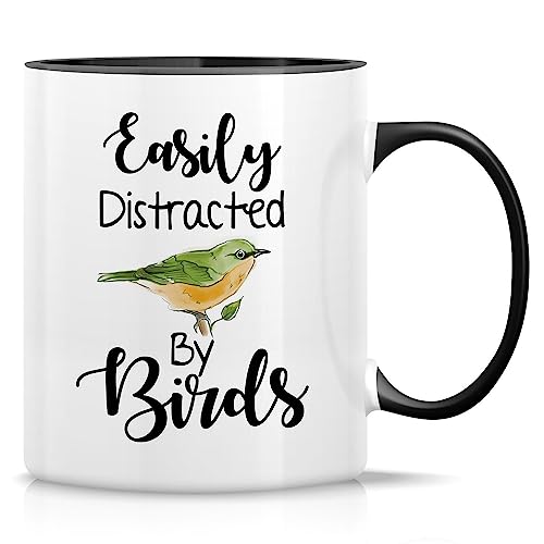 Retreez Funny Mug - Easily Distracted by Birds Nature Lover Ornithology 11 Oz Ceramic Coffee Mugs - Sarcasm Sarcastic Motivational Inspirational birthday gifts - White Mug with Black Handle and Inner