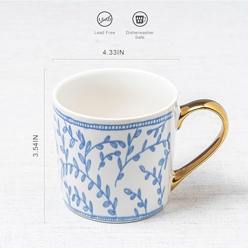 TERESA'S TEASET Ceramic Coffee Mug Set of 4, 12.5 oz Tea Cup Set with Blue and White Floral Pattern, Coffee Mug Gift Set for Women, Friends, Birthday and Mother's Day, Dishwasher Safe