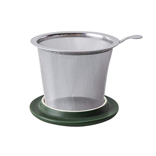 Yundu 12 OZ Matte Green Porcelain Teacup with Infuser and Lid, Mug with Lid for Steeping - Thankgiving Father Day Christmas Gift for parents - Fun Cup for Men, Women, Him, Her