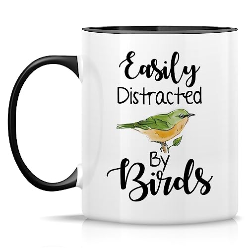 Retreez Funny Mug - Easily Distracted by Birds Nature Lover Ornithology 11 Oz Ceramic Coffee Mugs - Sarcasm Sarcastic Motivational Inspirational birthday gifts - White Mug with Black Handle and Inner