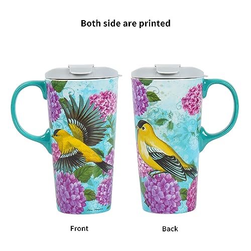 TZSSP Ceramic Mug Coffee Porcelain Latte Tea Cup 17oz. Humming bird