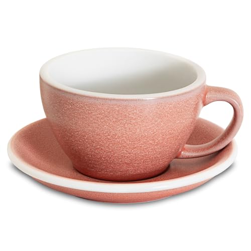 Loveramics Matt Cappuccino Cups, 10 oz Ceramic Latte Art Mug with Saucer, Thick-walled stoneware cup Set, Barista Latte Cup Set for Latte, Cappuccino, Tea - Mineral Colors (Cinnabar, 10OZ)