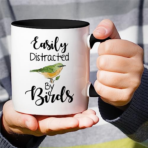Retreez Funny Mug - Easily Distracted by Birds Nature Lover Ornithology 11 Oz Ceramic Coffee Mugs - Sarcasm Sarcastic Motivational Inspirational birthday gifts - White Mug with Black Handle and Inner