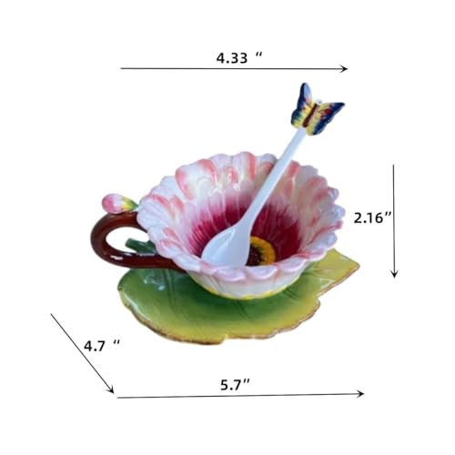 Minigift Ceramic Tea Cup and Saucer Set ，6OZ 3D Hand-Painted Daisy Flower Coffee Mug，Gift for Women