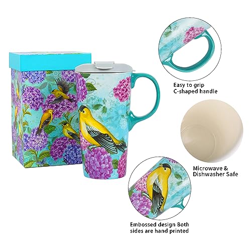 TZSSP Ceramic Mug Coffee Porcelain Latte Tea Cup 17oz. Humming bird