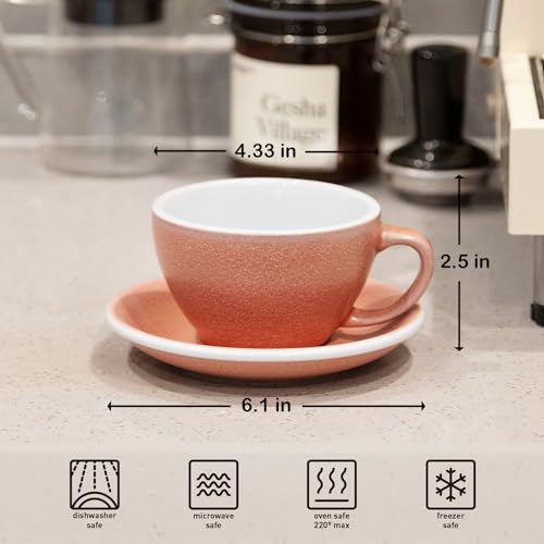 Loveramics Matt Cappuccino Cups, 10 oz Ceramic Latte Art Mug with Saucer, Thick-walled stoneware cup Set, Barista Latte Cup Set for Latte, Cappuccino, Tea - Mineral Colors (Cinnabar, 10OZ)
