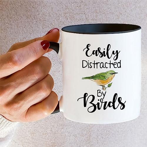 Retreez Funny Mug - Easily Distracted by Birds Nature Lover Ornithology 11 Oz Ceramic Coffee Mugs - Sarcasm Sarcastic Motivational Inspirational birthday gifts - White Mug with Black Handle and Inner
