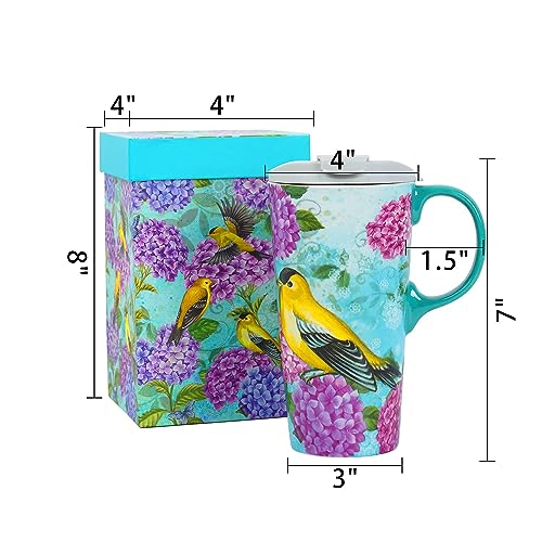 TZSSP Ceramic Mug Coffee Porcelain Latte Tea Cup 17oz. Humming bird