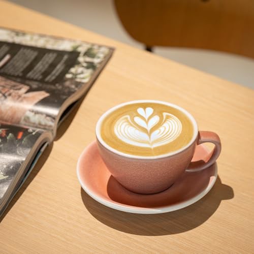 Loveramics Matt Cappuccino Cups, 10 oz Ceramic Latte Art Mug with Saucer, Thick-walled stoneware cup Set, Barista Latte Cup Set for Latte, Cappuccino, Tea - Mineral Colors (Cinnabar, 10OZ)