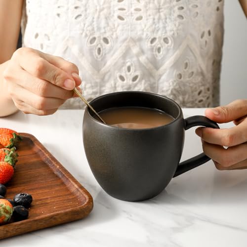 Tikooere Coffee Mugs Set of 6, Ceramic 16 oz Coffee Cups with Big Handle for Coffee, Milk, Tea, Latte, Cereal, Unique Glaze Stoneware Mugs for Christmas Gifts, Microwave & Dishwasher Safe, Black