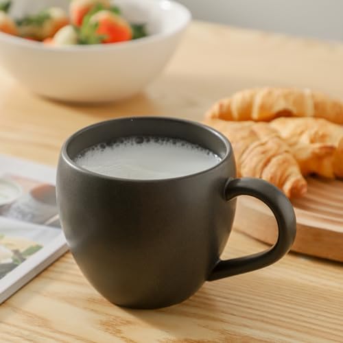 Tikooere Coffee Mugs Set of 6, Ceramic 16 oz Coffee Cups with Big Handle for Coffee, Milk, Tea, Latte, Cereal, Unique Glaze Stoneware Mugs for Christmas Gifts, Microwave & Dishwasher Safe, Black