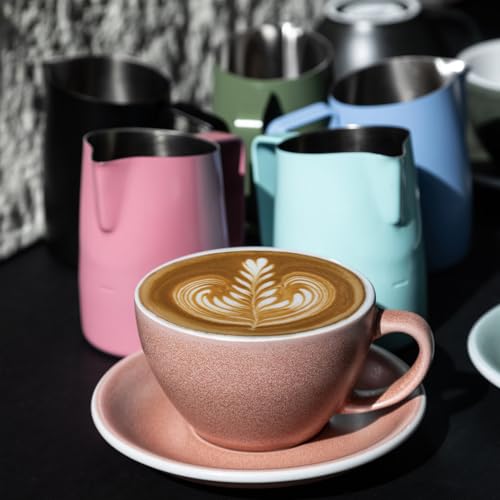 Loveramics Matt Cappuccino Cups, 10 oz Ceramic Latte Art Mug with Saucer, Thick-walled stoneware cup Set, Barista Latte Cup Set for Latte, Cappuccino, Tea - Mineral Colors (Cinnabar, 10OZ)