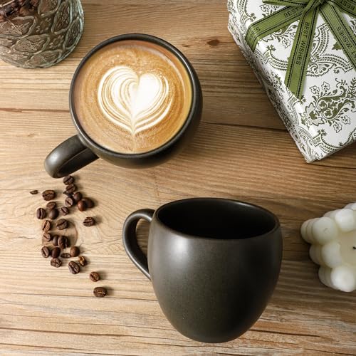 Tikooere Coffee Mugs Set of 6, Ceramic 16 oz Coffee Cups with Big Handle for Coffee, Milk, Tea, Latte, Cereal, Unique Glaze Stoneware Mugs for Christmas Gifts, Microwave & Dishwasher Safe, Black