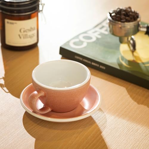 Loveramics Matt Cappuccino Cups, 10 oz Ceramic Latte Art Mug with Saucer, Thick-walled stoneware cup Set, Barista Latte Cup Set for Latte, Cappuccino, Tea - Mineral Colors (Cinnabar, 10OZ)