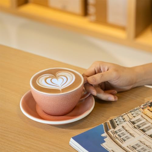 Loveramics Matt Cappuccino Cups, 10 oz Ceramic Latte Art Mug with Saucer, Thick-walled stoneware cup Set, Barista Latte Cup Set for Latte, Cappuccino, Tea - Mineral Colors (Cinnabar, 10OZ)