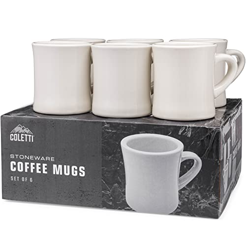 Retro Off White Stoneware Coffee Mug Set 6
