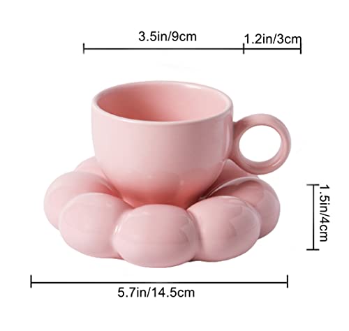 ARISKEY Ceramic Cloud Mug Coffee Mug with Sunflower Coaster- Flower Cups Novelty Coffee Mug Set with Saucer and Spoon- 6.5 oz/200 ml Creative Mug for Latte Milk and Tea-Pink