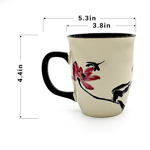 Asmwo Funny Ceramic Magic Heat Color Changing Art Coffee Tea Mug Lotus Printing Porcelain Mugs for Women Personalized White Green Tea Cup 16 oz Large Coffee Mug for Mom Girl Grandma And Man