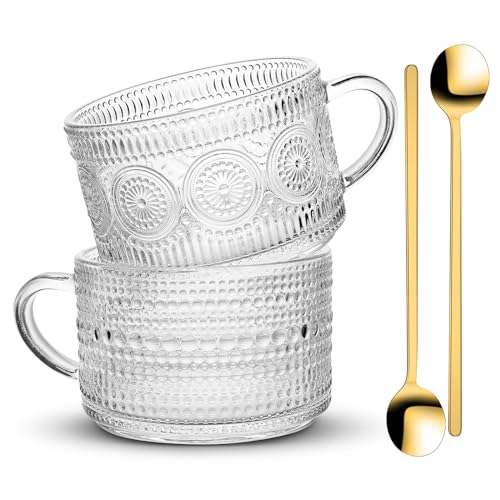 Viabrico Vintage Glass Coffee Mugs Set of 2