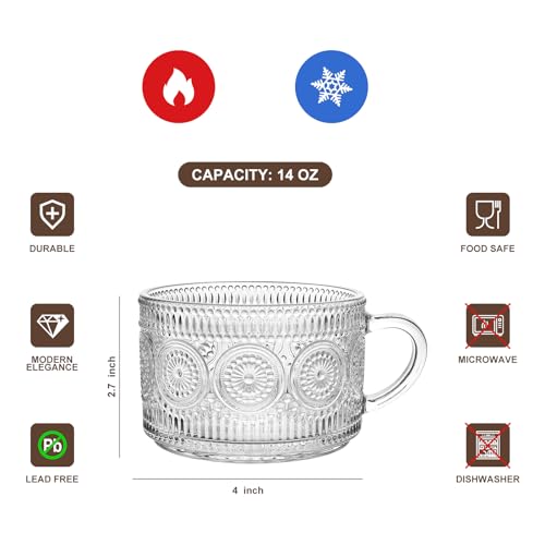 Viabrico Vintage Glass Coffee Mugs Set of 2