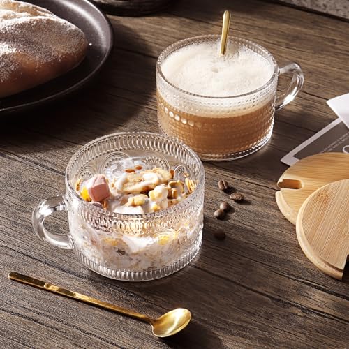 Viabrico Vintage Glass Coffee Mugs Set of 2