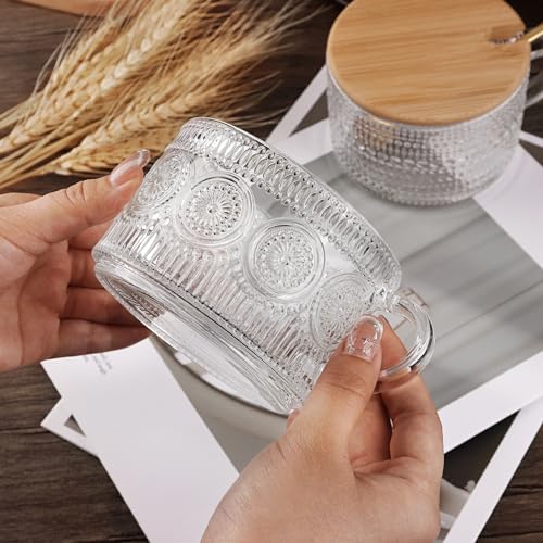 Viabrico Vintage Glass Coffee Mugs Set of 2