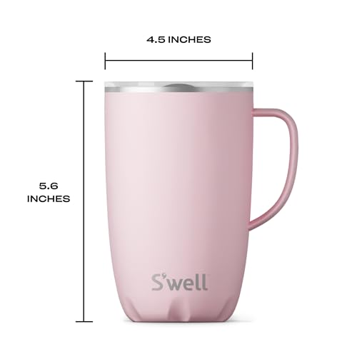 S'well Stainless Steel Mug with Handle, 16oz, Pink Topaz, Triple Layered Vacuum Insulated Containers Keeps Drinks Cold for 10 Hours and Hot for 3, BPA Free