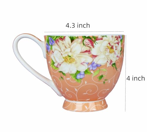 YUESITE 16oz Bone China Coffee Mugs for Women Mugs Flora Coffee Tea Cups Novetly Coffee Cups Gift for Women Mom Friends