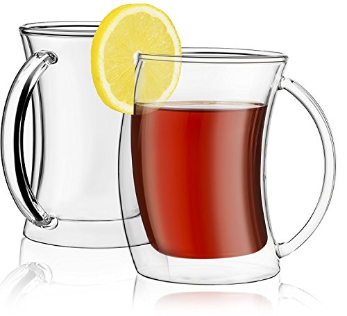 JoyJolt Caleo Collection Glass Coffee Cups Double Wall Insulated Mugs Set Of 2 Glasses (10 oz,300ml)