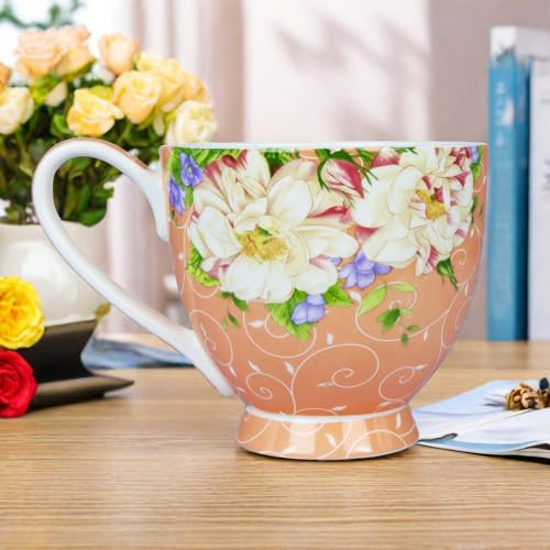 YUESITE 16oz Bone China Coffee Mugs for Women Mugs Flora Coffee Tea Cups Novetly Coffee Cups Gift for Women Mom Friends