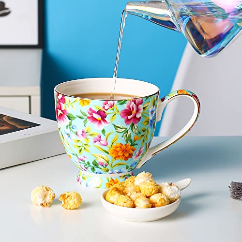 LanHong 16 oz Floral Mugs Bone Porcelain Coffee Tea Cup Cute Coffee Mug Gift for Friend Colleague Dad Mom