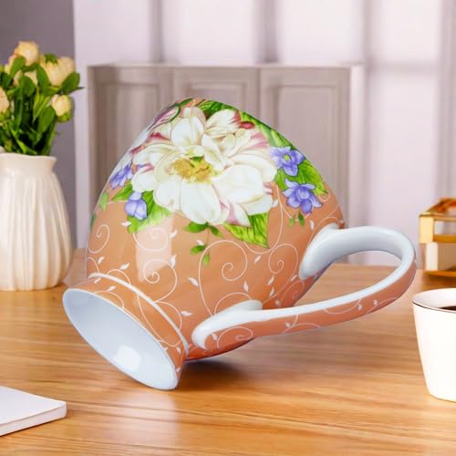 YUESITE 16oz Bone China Coffee Mugs for Women Mugs Flora Coffee Tea Cups Novetly Coffee Cups Gift for Women Mom Friends